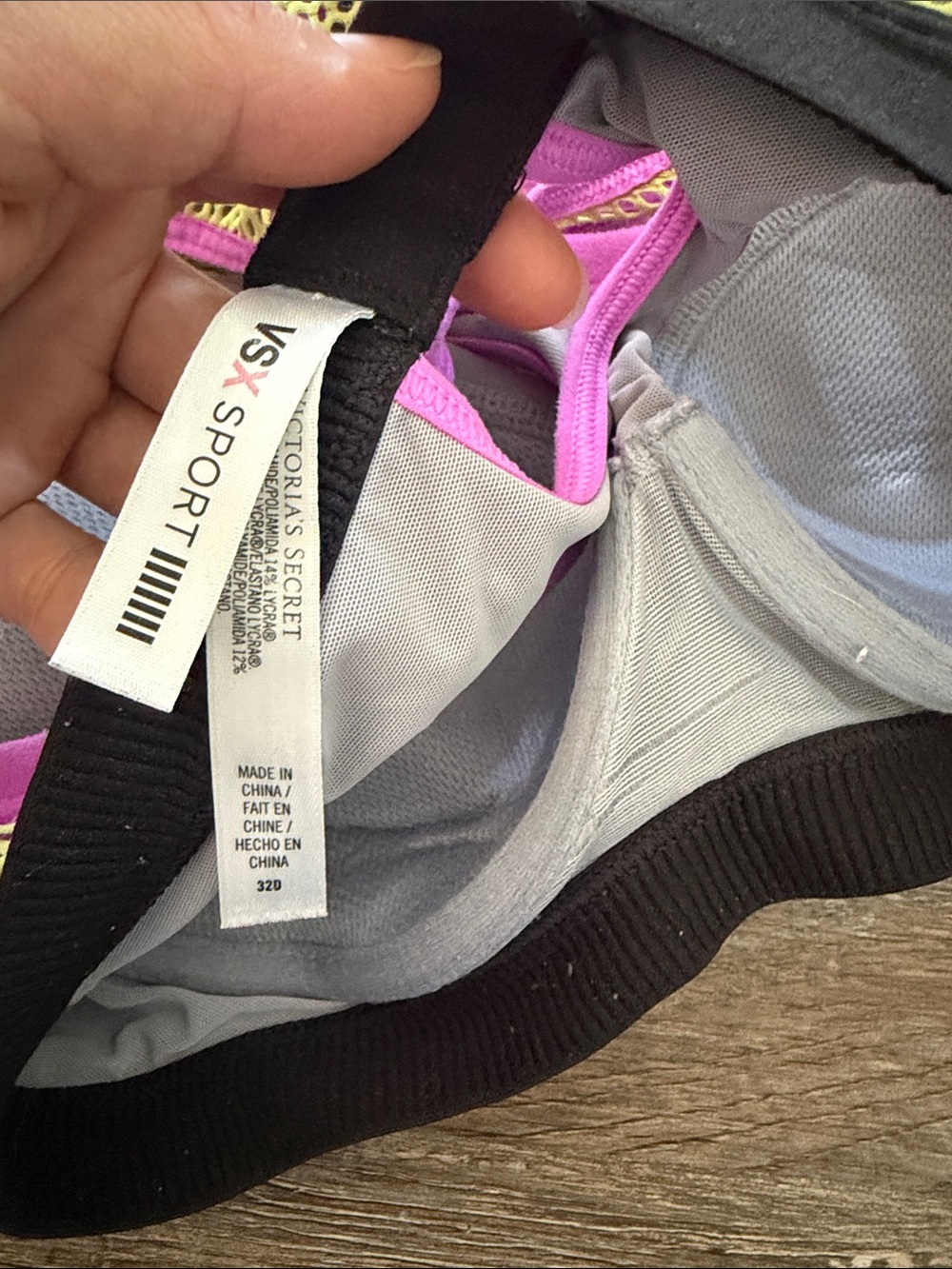Victoria's Secret VSX Neon Yellow Mesh Sports Bra with Purple Trim - Picture 2 of 4